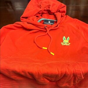 Psycho Bunny Men's Red Crewneck Hoodie with Neon Logo